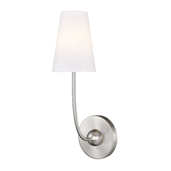 Z-Lite Shannon Wall Sconce, 1-Light, 5.25 In.W x 7.25 In.L x 17 In.H, Brushed Nickel/white 3040-1S-BN - main